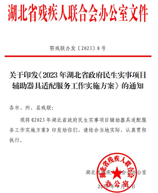 2023 年湖北省政府民生实事项目 辅助器具适配服务工作实施方案